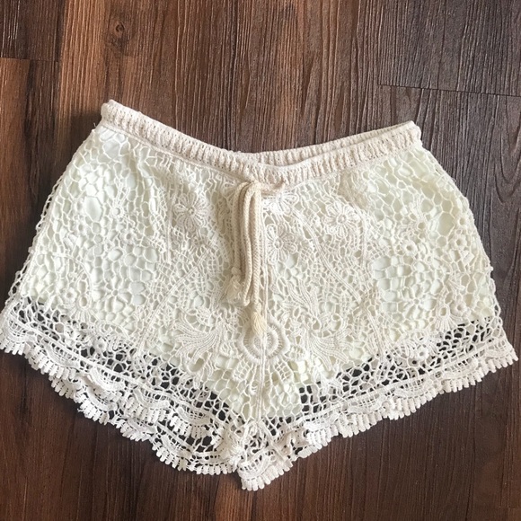 Canclay Other - Canclay ivory crochet boho hippie festival shorts